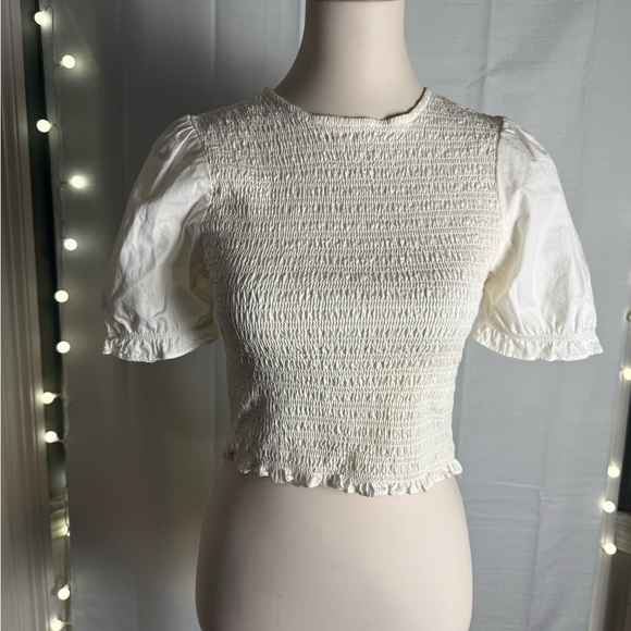 RD Style Cream Puff Sleeve Smocked Crop Blouse - Picture 7 of 7